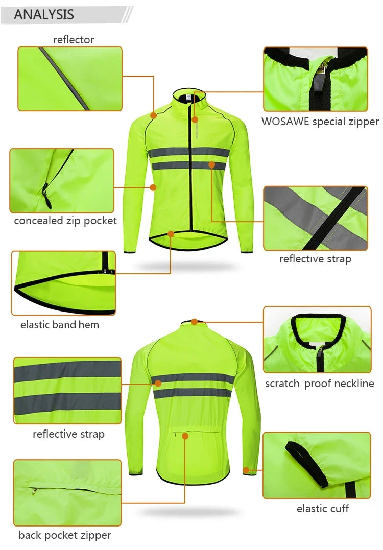 Ultralight Men's Cycling Windbreaker Reflective Jacket Windproof Bike Jacket Water Resistant MTB Road Bicycle Long Jersey