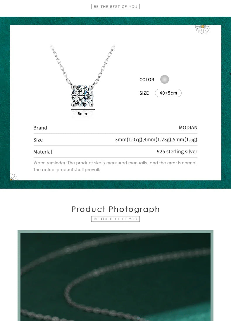 Classic 925 Sterling Silver Round Simple Clear CZ Chain Necklaces Pendant For Women Wedding Engagement Statement Jewelry