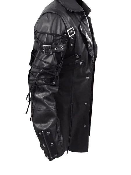 New Steampunk Men's Gothic Trench Coat Leather Jacket Punk Style Biker Jacke Autumn Winter Motocycle Jacket