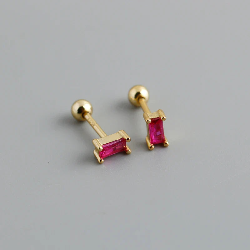 925 Sterling Silver Colorful Square Shiny Zircon Beads Piercing Stud Earrings for Women Fashion Gothic Exquisite Jewelry