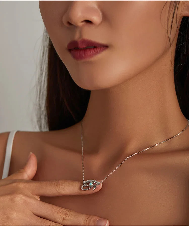925 Sterling Silver Horus Eye Crystal Necklace Silver Protection Pendant Necklace for Women Girls Fine Jewelry