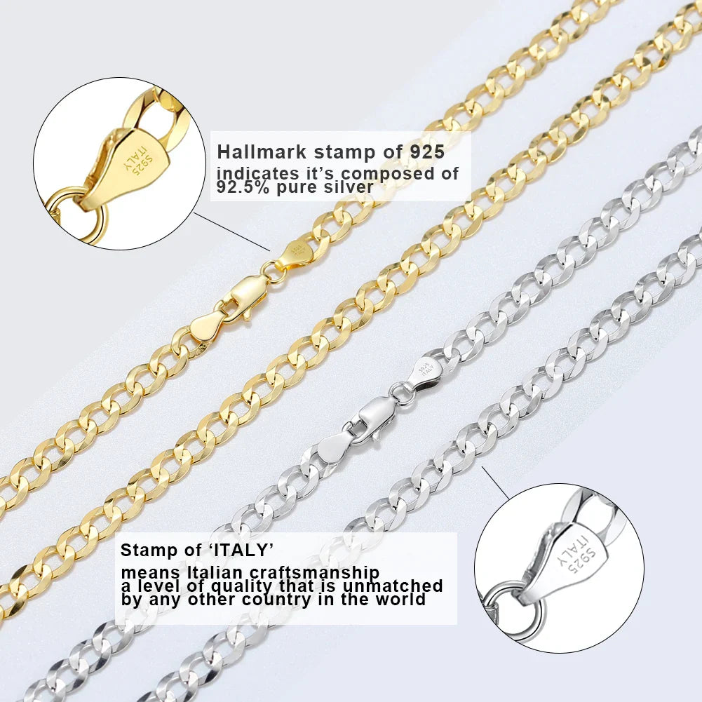925 Sterling Silver Italian 3mm/5mm Cuban Chain Necklace for Women Men Handmade Fashion Silver Necklace Jewelry SC60