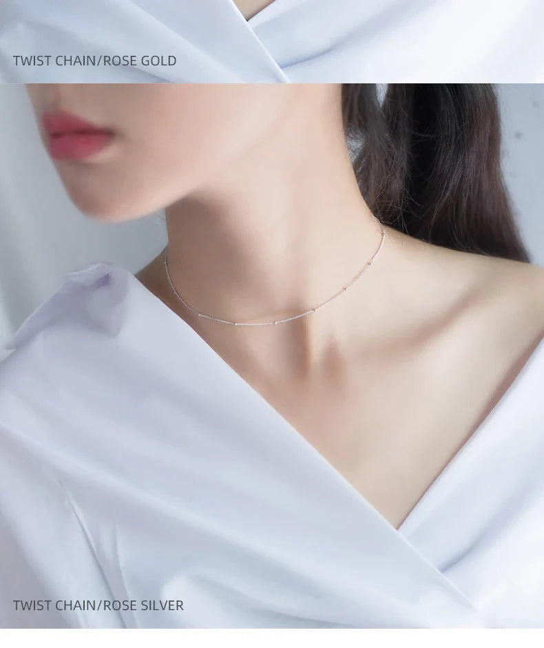 Simple 3 Color Choker Necklace for Women Gift Authentic 925 Sterling Silver Light Beads Naked Chain Fashion Fine Jewelry