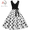 Women Retro Summer Dresses 50s 60s Sleeveless V-neck Polka Dot Bow Ball Grown Party Sundress Robe Vestidos