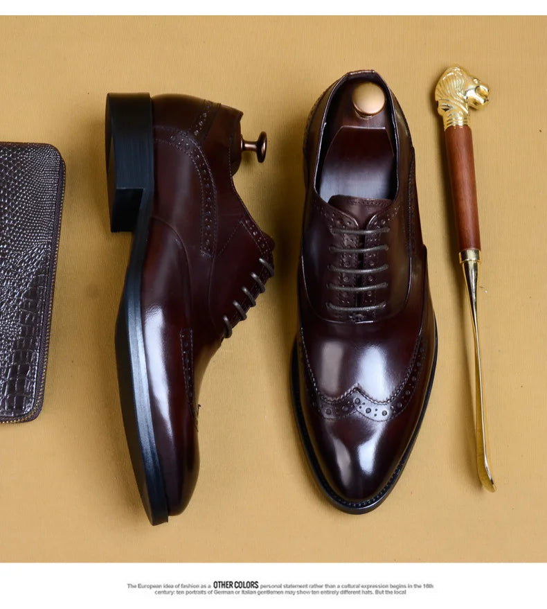Full Grain Leather Men Retro Italian Design Men Brogues Genuine Leather Dress Shoes Handmade Wedding Shoes For Men