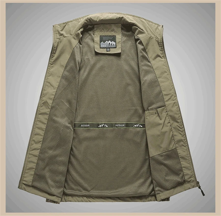 Spring New Men Waistcoat Outdoor Leisure Solid Color Vest Young Middle-aged Photography Fishing Casual Vest Jacket Male