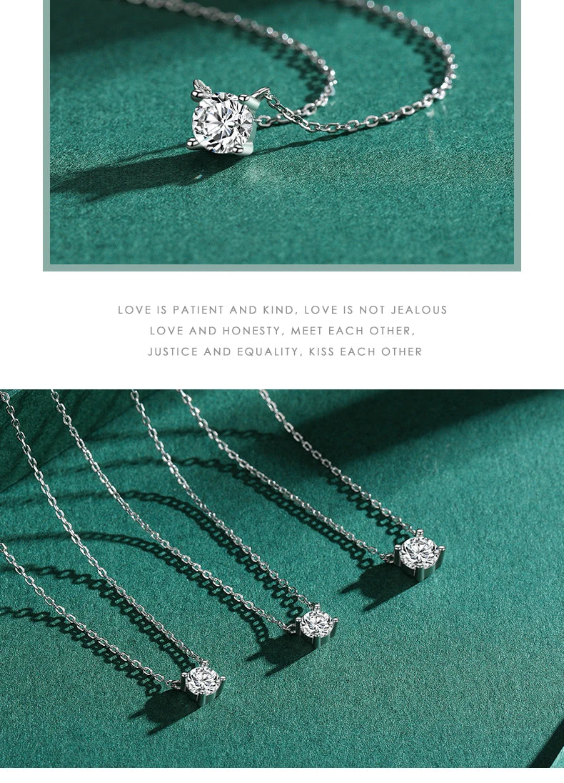 Classic 925 Sterling Silver Round Simple Clear CZ Chain Necklaces Pendant For Women Wedding Engagement Statement Jewelry