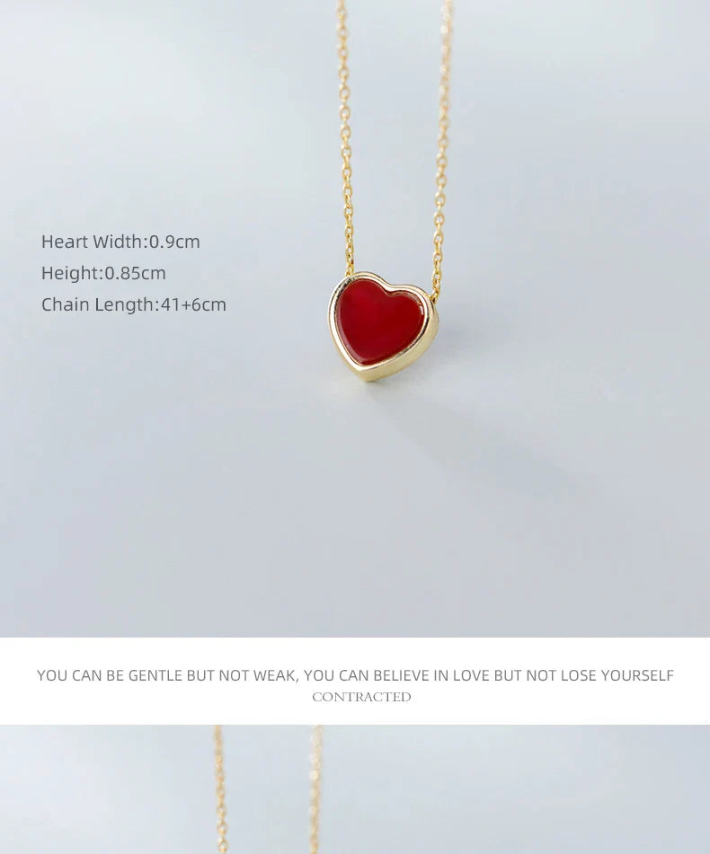 New Arrive 925 Sterling Silver Red Lovely Hearts Pendant Necklace for Women Gold Color Necklace Fine Jewelry Accessories