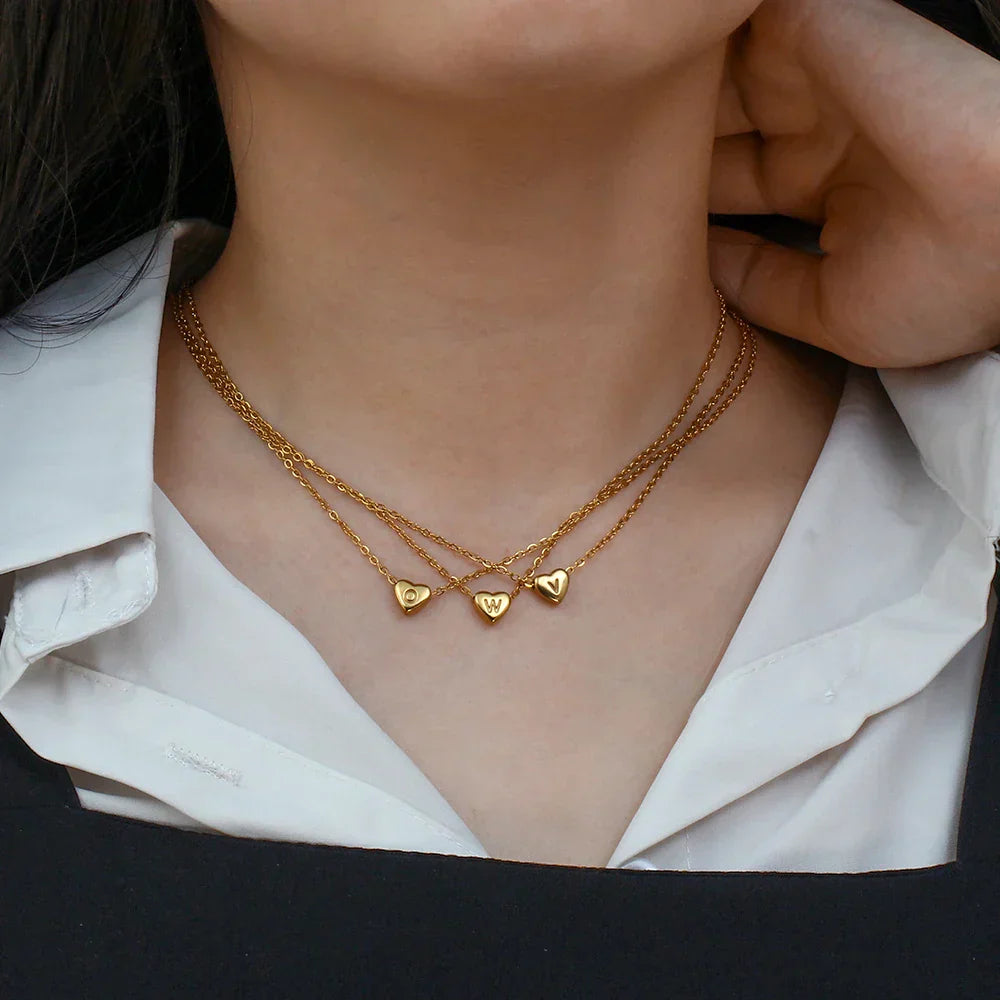 Minimalist Small Love Initial Necklace Jewelry Stainless Steel 18k Gold Plated Mini Heart Letter Pendant Necklace
