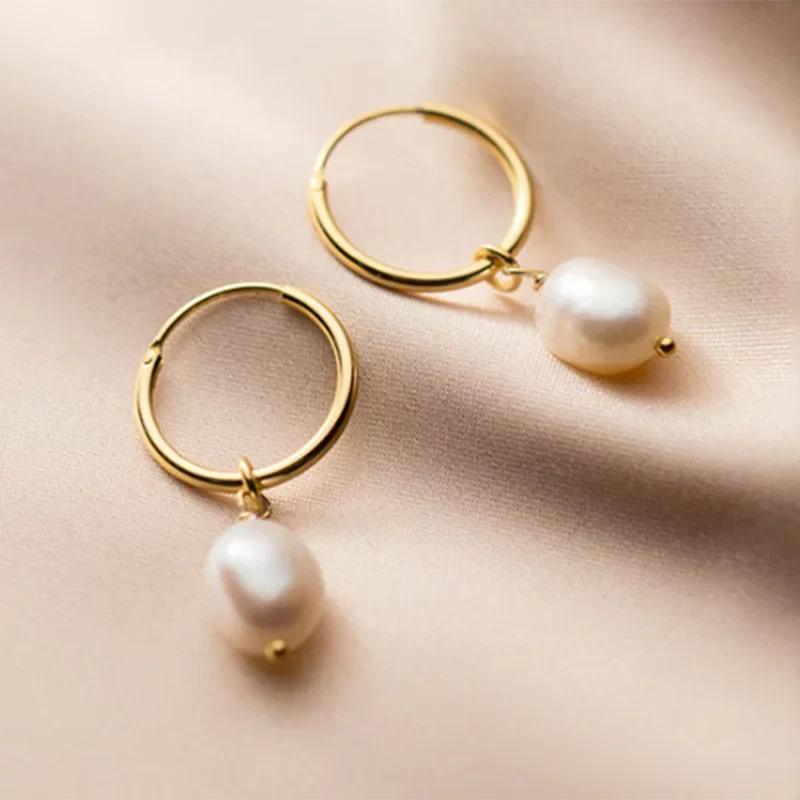 Genuine 925 Sterling Silver Natural Freshwater Baroque  Pearl Unusual Earrings for Women Chic Charming Goth Jewelry 2021