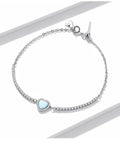 Authentic 925 Sterling Silver Opal Heart-Shaped Pendant Bracelet Fit Women Sterling Silver Jewelry Gift