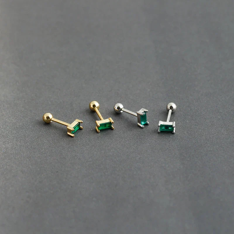 925 Sterling Silver Colorful Square Shiny Zircon Beads Piercing Stud Earrings for Women Fashion Gothic Exquisite Jewelry