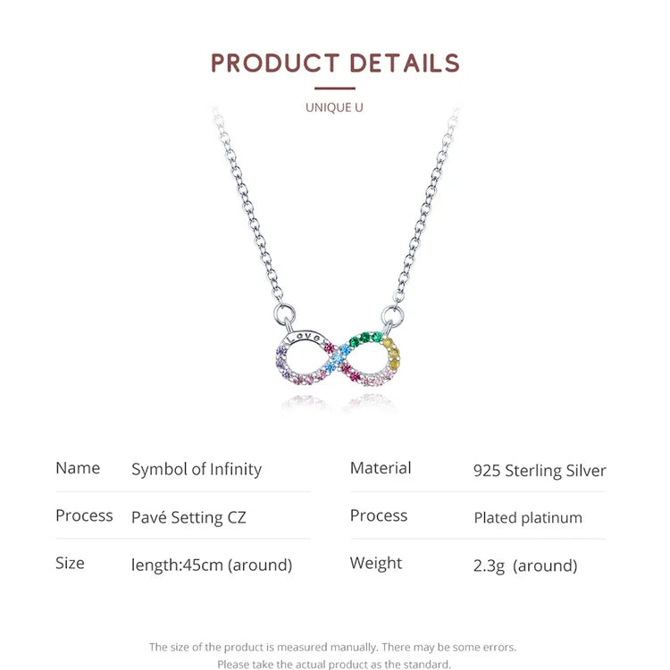 Genuine 925 Sterling Silver Rainbow Color Infinite Love Short Chain Necklace for Women Girl Gift Collar 2020 New SCN402