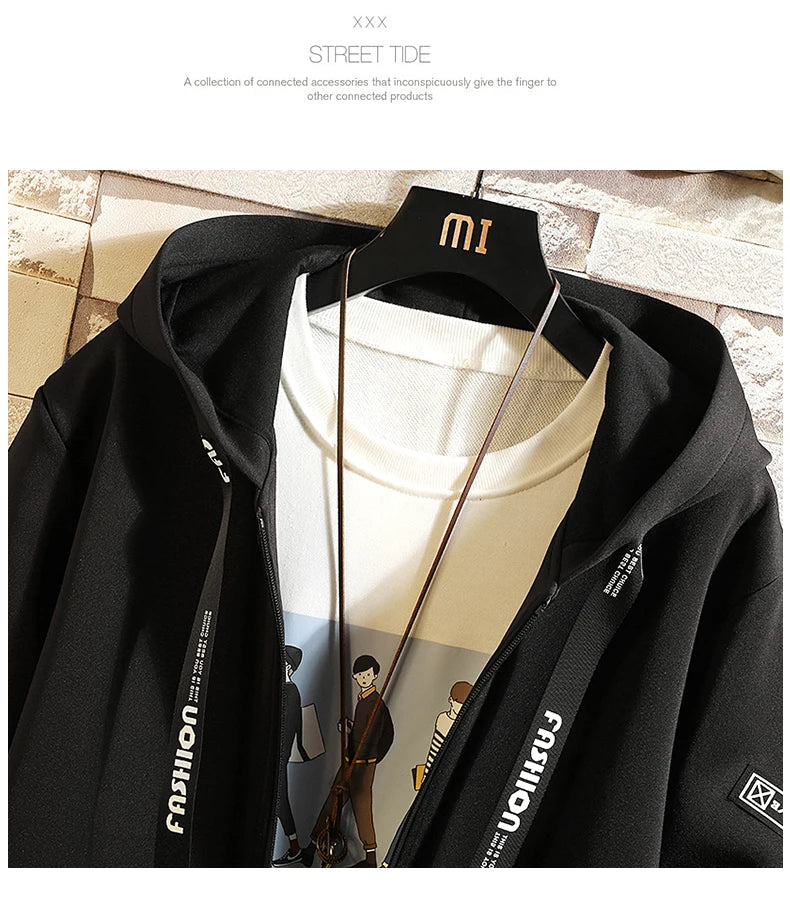 New Men Streetwear Black Jackets And Coats Hip Hop Harajuku Hooded Men's Windbreaker Overcoat Mens Clothing Outwear M-5XL