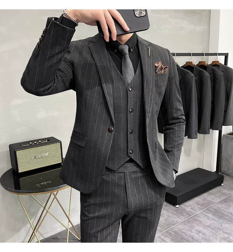 S-7XL Blazer Vest Pants High-end Brand Plaid Retro Business Suit Groom Wedding Party Slim Suit Fashion British Style Performance