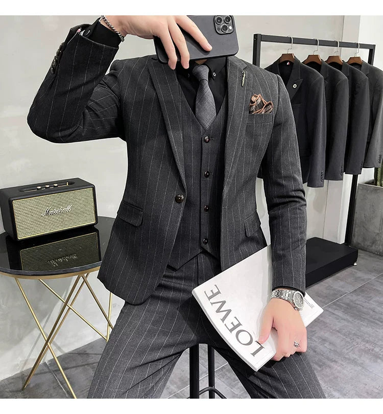S-7XL Blazer Vest Pants High-end Brand Plaid Retro Business Suit Groom Wedding Party Slim Suit Fashion British Style Performance