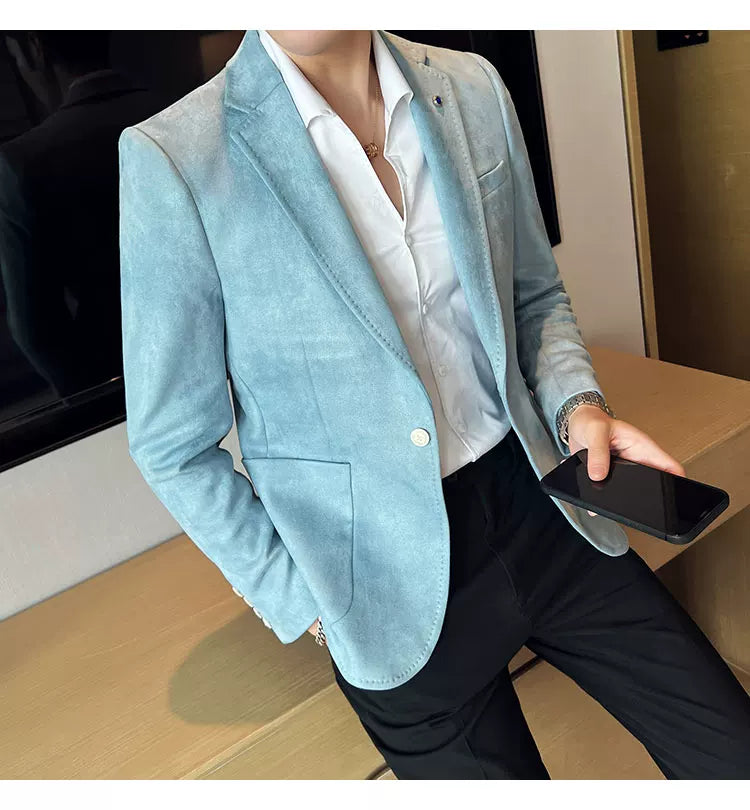 New Fashion Suit Coat Men's Slim Fit Deerskin Velvet Elegant Luxury Blazer Coat Business Casual Wedding Plus Size Suit 4XL-S