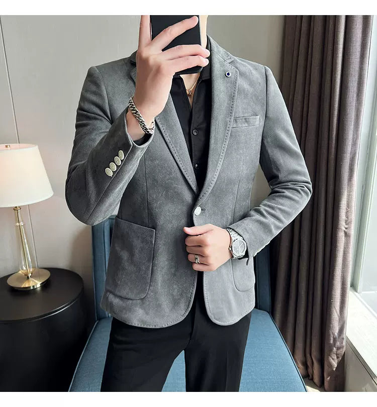 New Fashion Suit Coat Men's Slim Fit Deerskin Velvet Elegant Luxury Blazer Coat Business Casual Wedding Plus Size Suit 4XL-S
