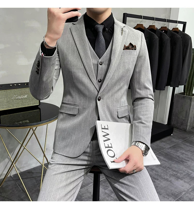 S-7XL Blazer Vest Pants High-end Brand Plaid Retro Business Suit Groom Wedding Party Slim Suit Fashion British Style Performance