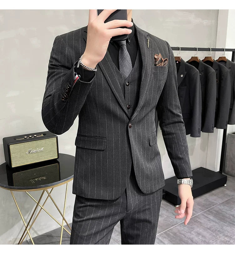 S-7XL Blazer Vest Pants High-end Brand Plaid Retro Business Suit Groom Wedding Party Slim Suit Fashion British Style Performance