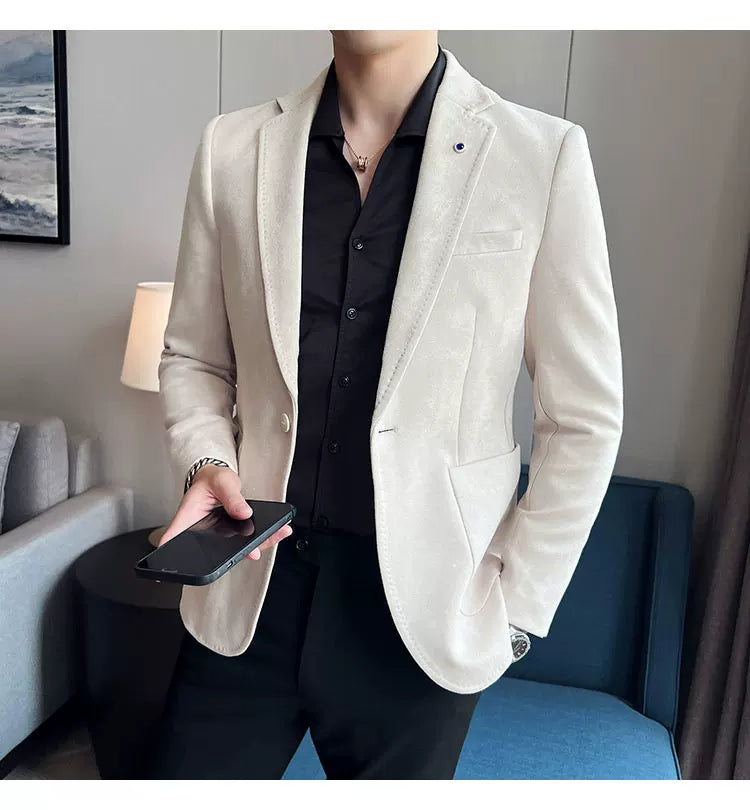 New Fashion Suit Coat Men's Slim Fit Deerskin Velvet Elegant Luxury Blazer Coat Business Casual Wedding Plus Size Suit 4XL-S