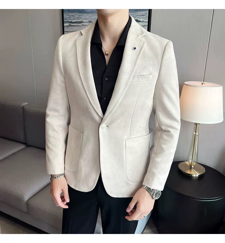 New Fashion Suit Coat Men's Slim Fit Deerskin Velvet Elegant Luxury Blazer Coat Business Casual Wedding Plus Size Suit 4XL-S