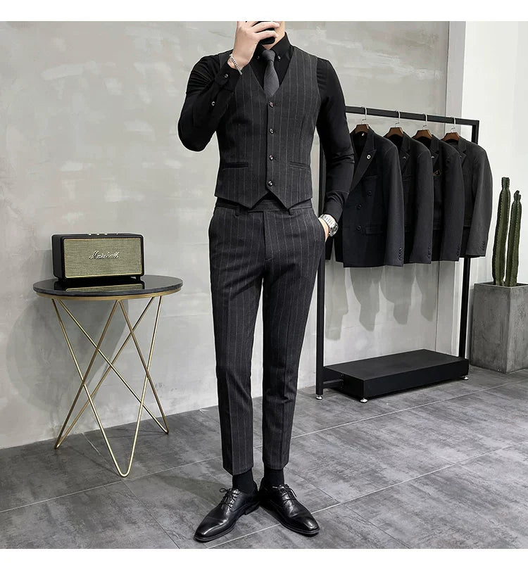 S-7XL Blazer Vest Pants High-end Brand Plaid Retro Business Suit Groom Wedding Party Slim Suit Fashion British Style Performance