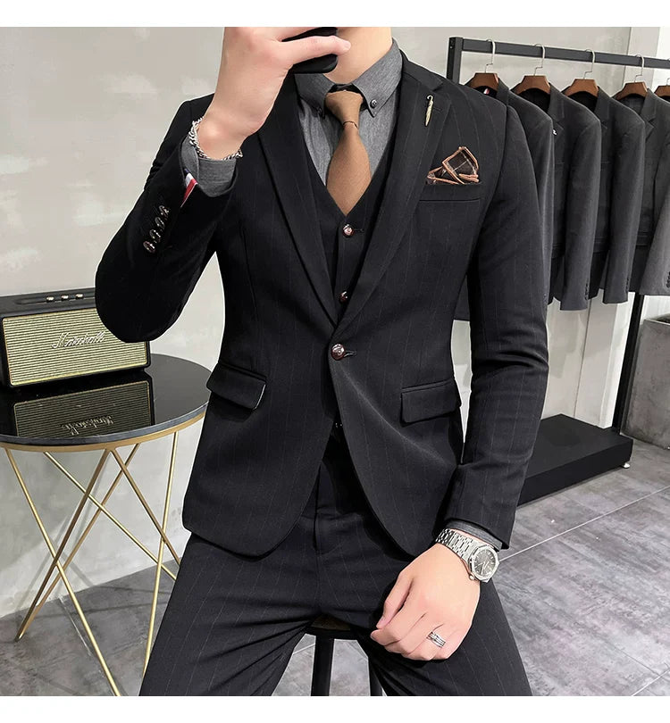 S-7XL Blazer Vest Pants High-end Brand Plaid Retro Business Suit Groom Wedding Party Slim Suit Fashion British Style Performance