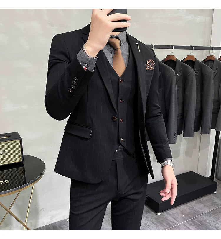 S-7XL Blazer Vest Pants High-end Brand Plaid Retro Business Suit Groom Wedding Party Slim Suit Fashion British Style Performance