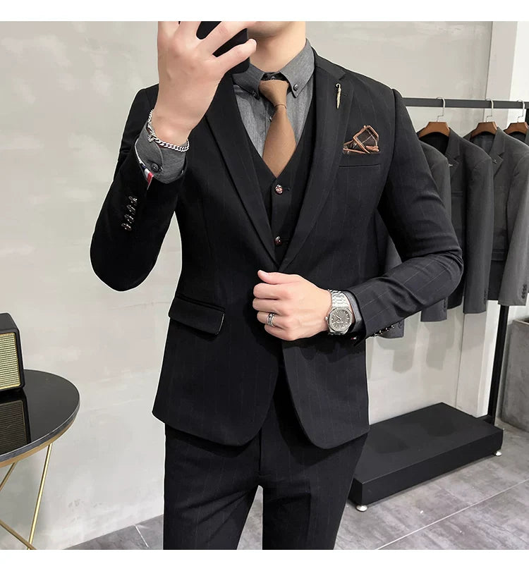 S-7XL Blazer Vest Pants High-end Brand Plaid Retro Business Suit Groom Wedding Party Slim Suit Fashion British Style Performance
