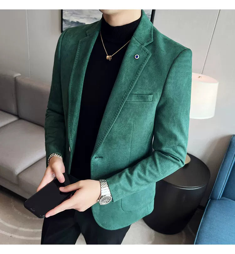 New Fashion Suit Coat Men's Slim Fit Deerskin Velvet Elegant Luxury Blazer Coat Business Casual Wedding Plus Size Suit 4XL-S
