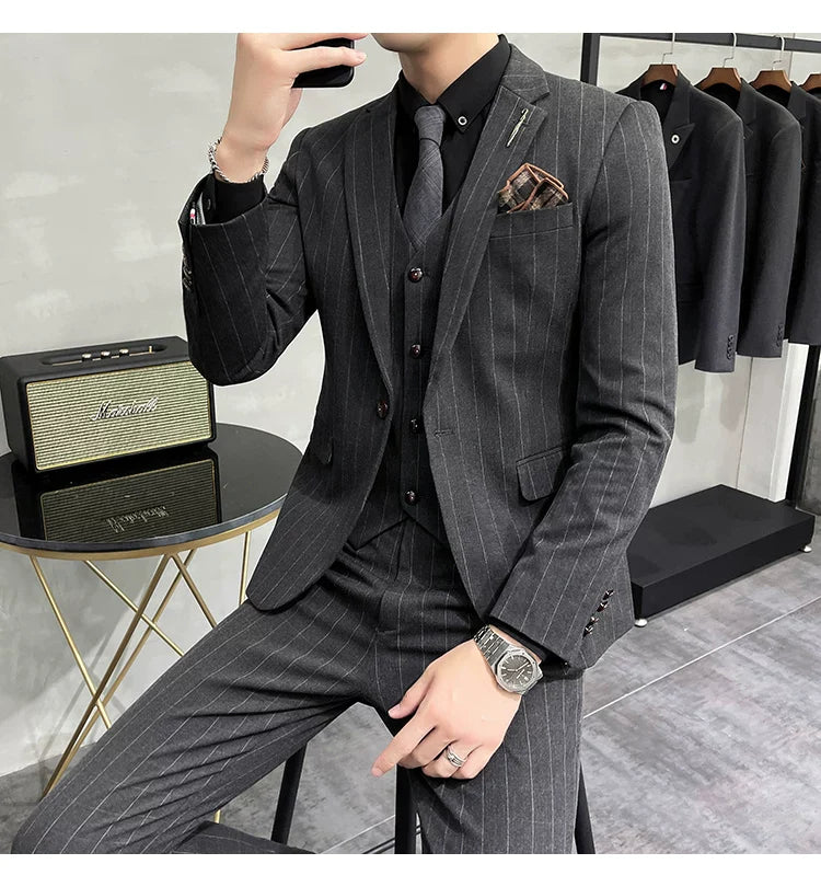 S-7XL Blazer Vest Pants High-end Brand Plaid Retro Business Suit Groom Wedding Party Slim Suit Fashion British Style Performance
