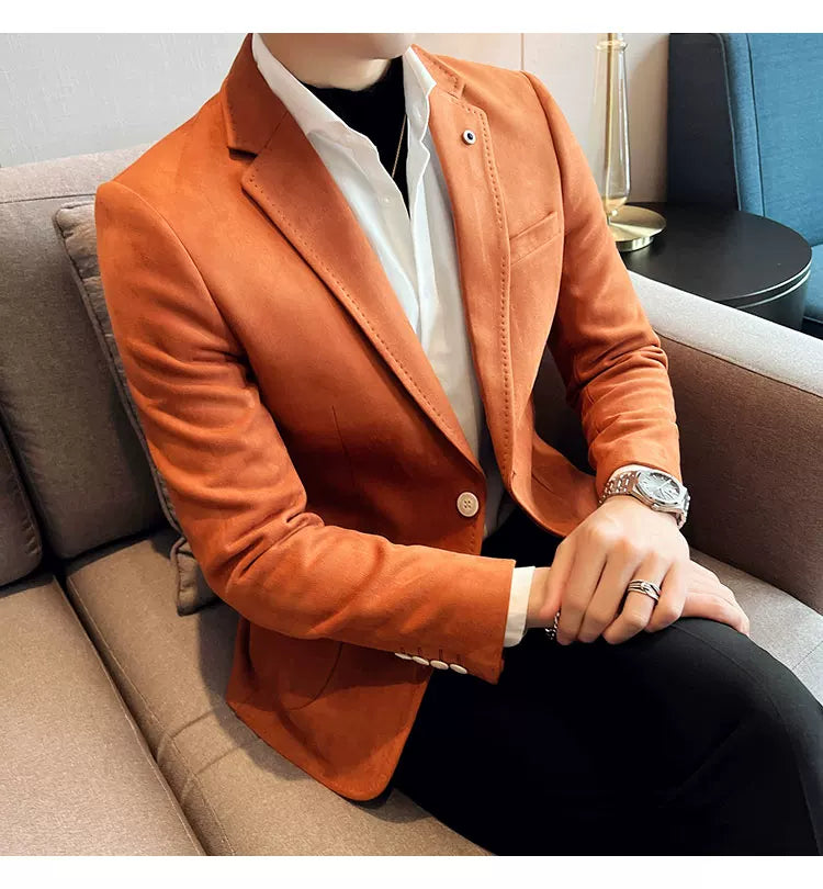 New Fashion Suit Coat Men's Slim Fit Deerskin Velvet Elegant Luxury Blazer Coat Business Casual Wedding Plus Size Suit 4XL-S