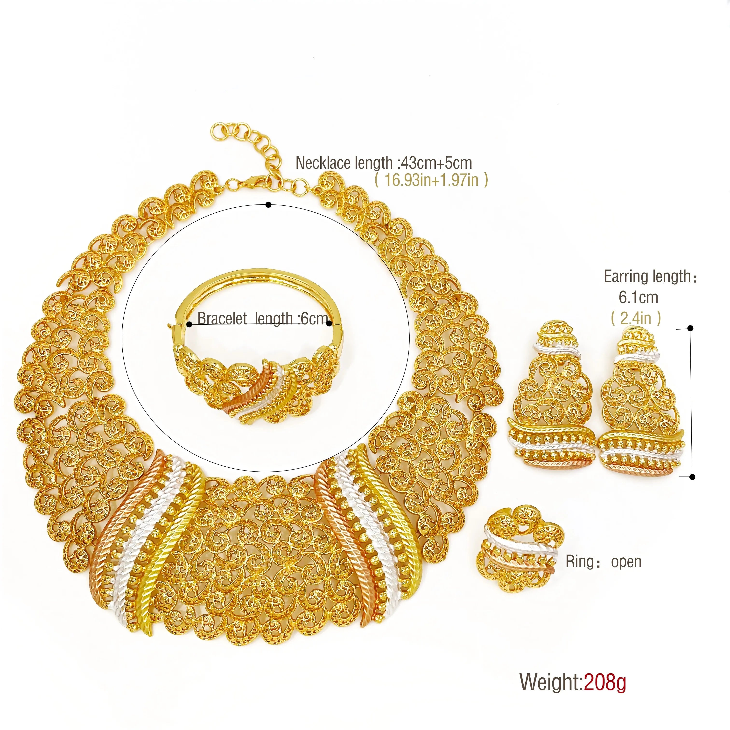 Women Jewelry Set Classic Design Tricolor Necklace Earrings Bangle And Ring 4PCS Set Jewelry Wedding Party Gift Good Quality