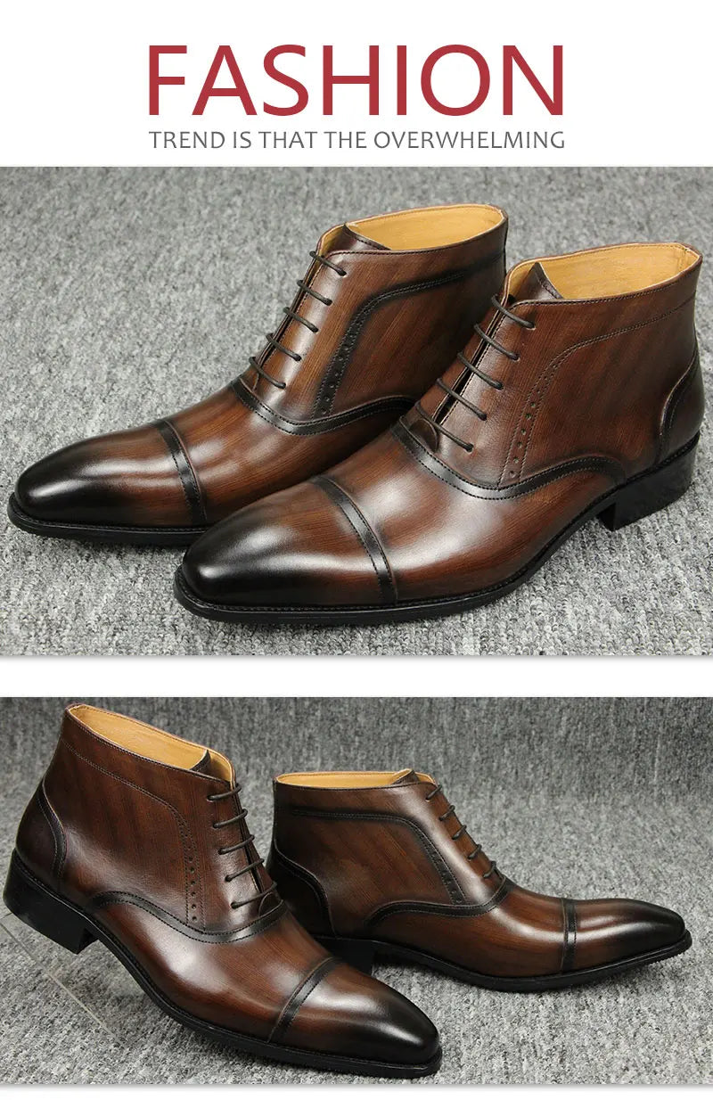 Luxury Men Genuine Leather Ankle Boots Fashion Casual Zapatos De Hombre Suit Work Safety Pointed Toe Cool Trendy Boot Customized