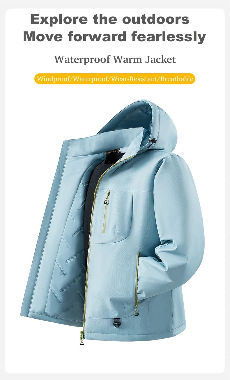 Men's Winter Warm Windbreaker Graphene Inner Waterproof Fleece Jackets Hiking Camping Climbing Skiing Thermal Rain Coat
