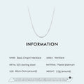 925 Sterling Silver Basic Chopin Necklace Simple Style Chain Link for Women Platinum Plated Fine Jewelry SCA019