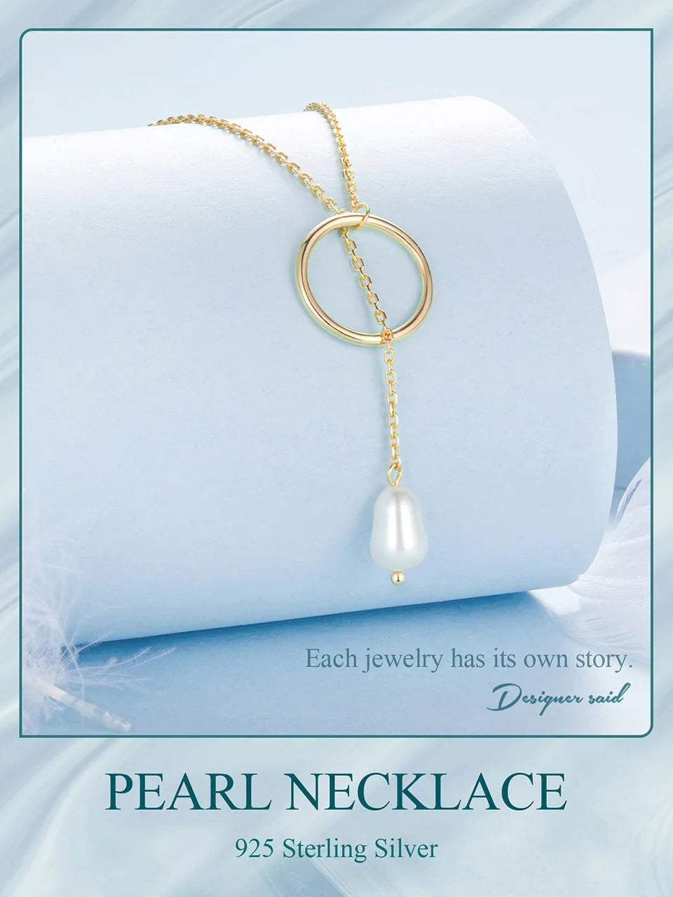 925 Sterling Silver Long Necklace, Gold Plated Y Lariat Long Chain Pearl Drop Necklace Gift for Her BSN427, 23.6"