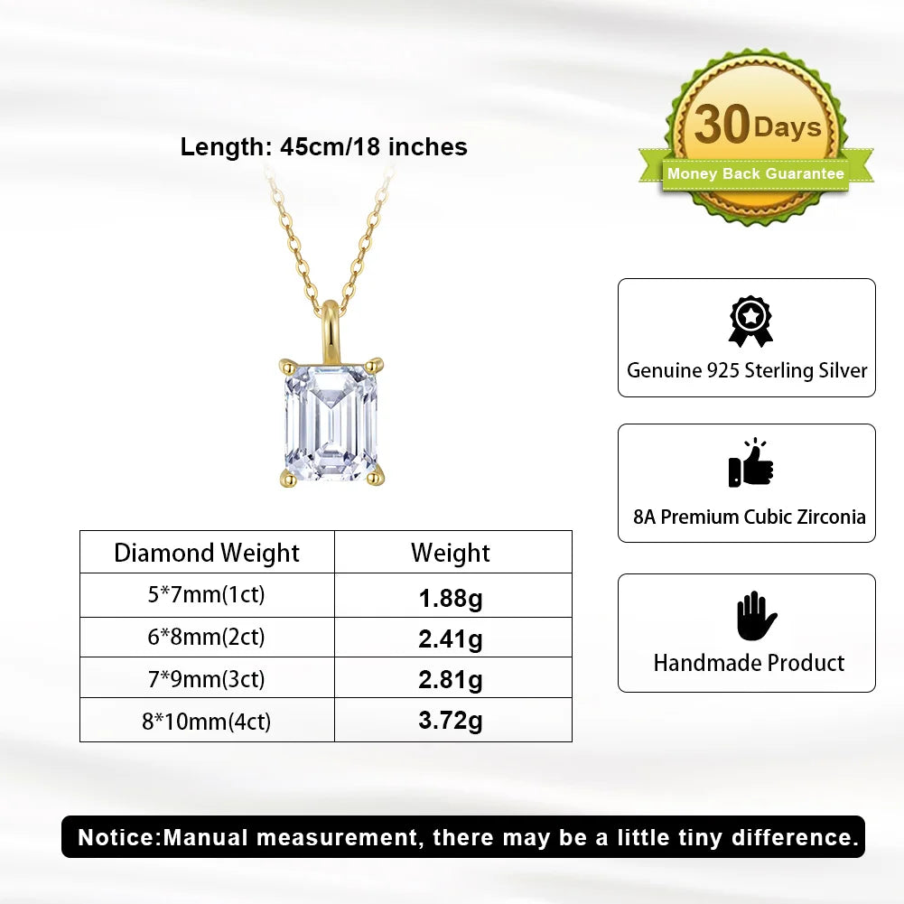 Soild 925 Sterling Silver Square Pendant Necklace with 8A Cubic Zirconia Lovers Jewelry Gift 45cm Neck Chain LZN27