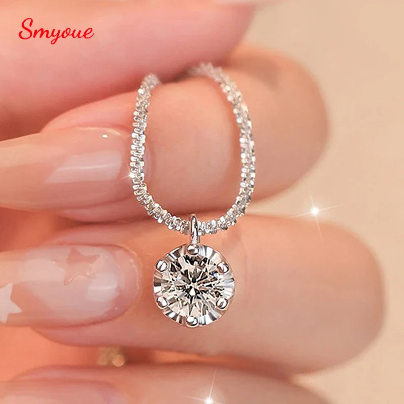 1CT 2CT Certified D Color Moissanite Necklace for Women Sparkling Lab Diamond Pendant Chain S925 Sterling Silver Jewelry