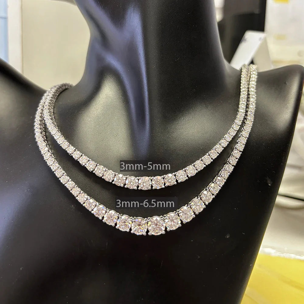 Moissanite Diamond Tennis Necklace with Certificate 3-5mm Size Gradient Diamond Riviera Necklace S925 Silver Choker for Women