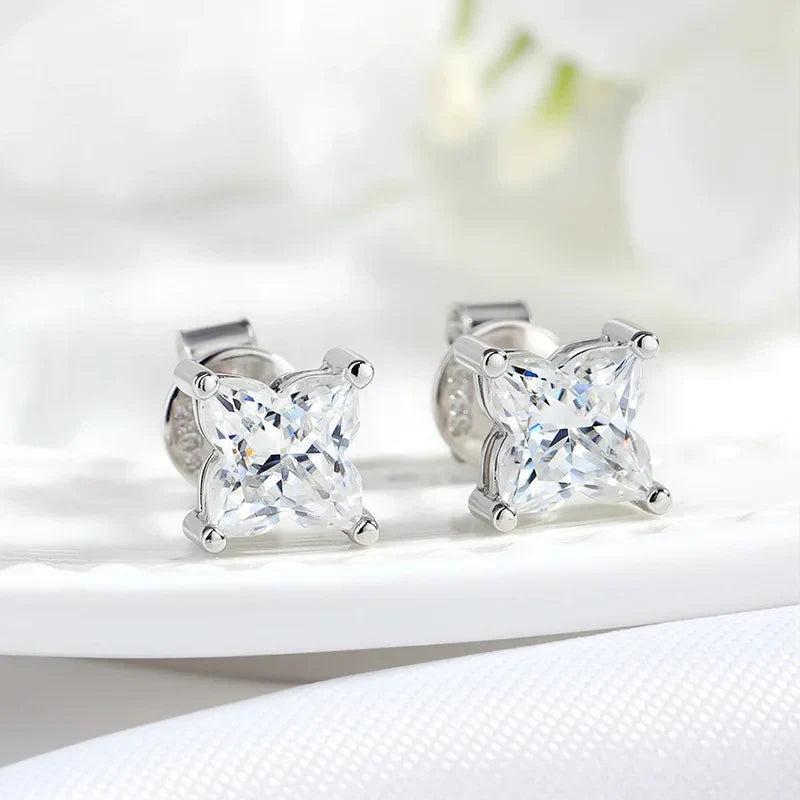 0.4CT 0.8CT Flower Cut Moissanite Stud Earrings for Women Men D Color Vvs1 Birthday Gift Jewelry S925 Sterling Silver