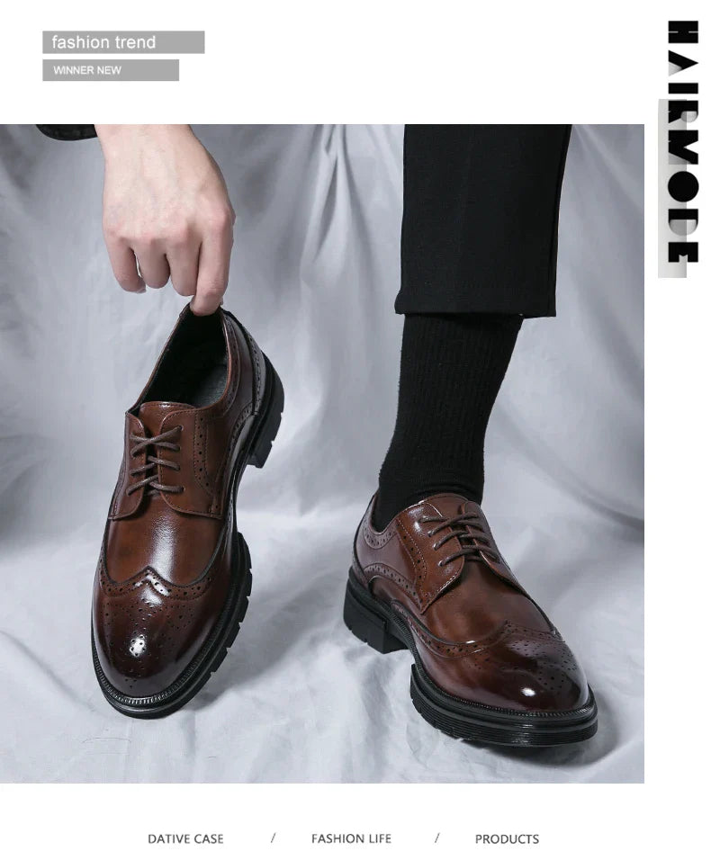 Men's Leather Brogue Oxford Dress Shoes Formal Business Handmade Classic 2026 Brown Black Chaussure Homme