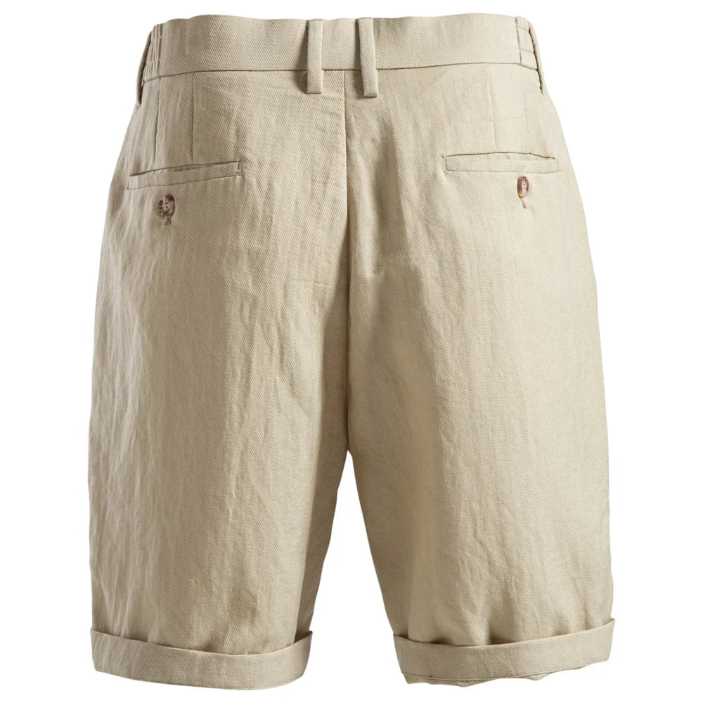 Men's Comfortable Elastic Waist Shorts Solid Color Cotton Linen Blend Multi Pocket Breathable Quick Dry Summer Shorts
