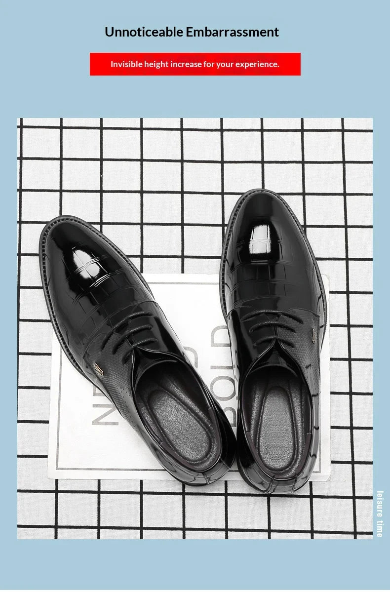 Mens Elevator Shoes 6/8CM Height Increase Invisible Hidden Formal Oxford Derby Leather Dress Shoes for Wedding Business Lace Up