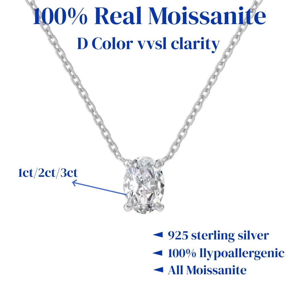1/2/3Carat Oval Cut Solitaire Moissanite Pendant Necklace with certificate Diamond  Neckchain for women s925 silver Fine Jewelry