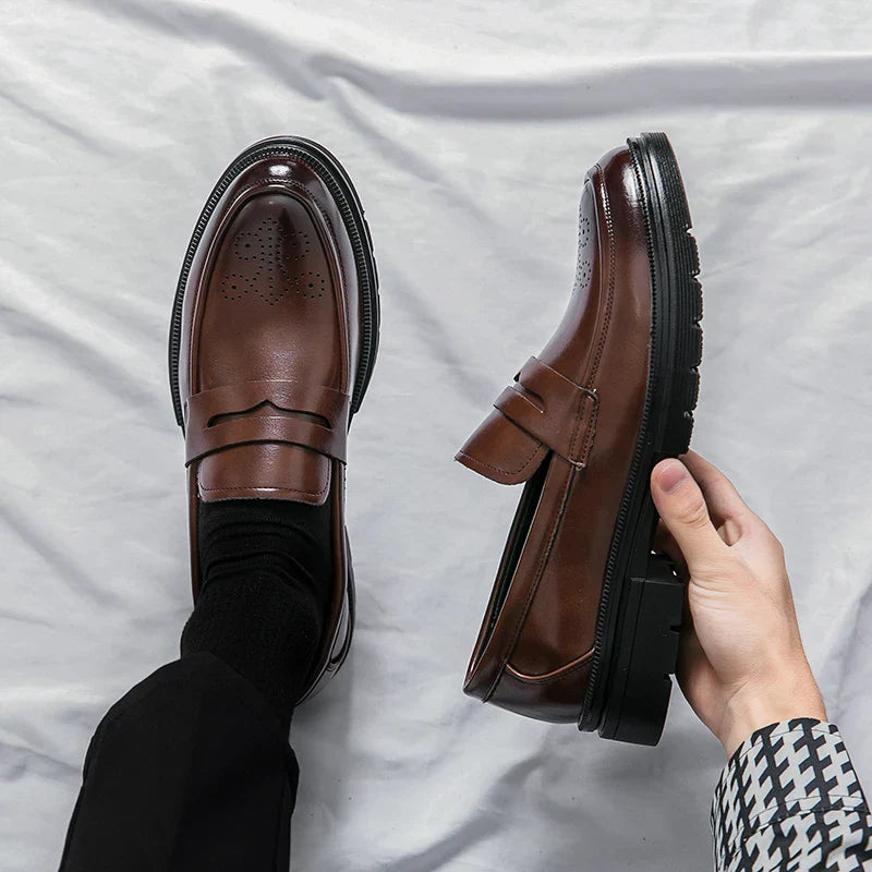 Spring Luxury Thick soled Casual Shoes Men's Black Penny loafers men Brown Business Office Dress Shoes for Mentênis masculino