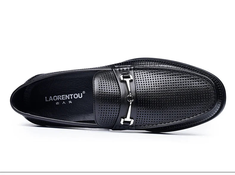 LAORENTOU men's bean shoes, genuine leather hollow out breathable business casual dad leather sandals, soft soled loafers10790DW