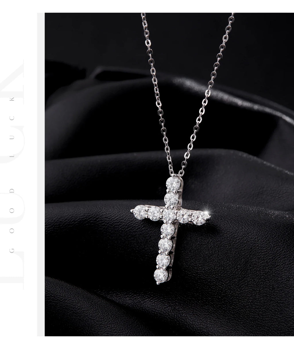 D Color Moissanite Necklace 925 Sterling Silver Exquisite Cross Link Chain Pendant Necklace For Women Fine Jewelry Gift