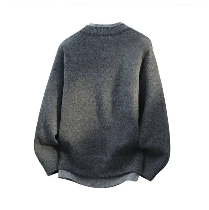 Fake Two Piece Pullover Cardigan Men Round Neck Long Sleeve Clothing Thermal Warm Comfortable Youth Casual Knit Sweater